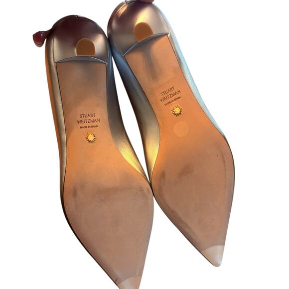Stuart Weitzman Metallic Silver Pointed Toe Kitten Heel Pumps Designer Shoes 8.5 - Picture 11 of 12